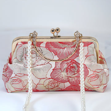 Shimmering Gold Red Rose Floral Wedding Bag, Statement Bag, Evening Clutch, Wedding Clutch, Bridal Clutch, White Cross Body Bag